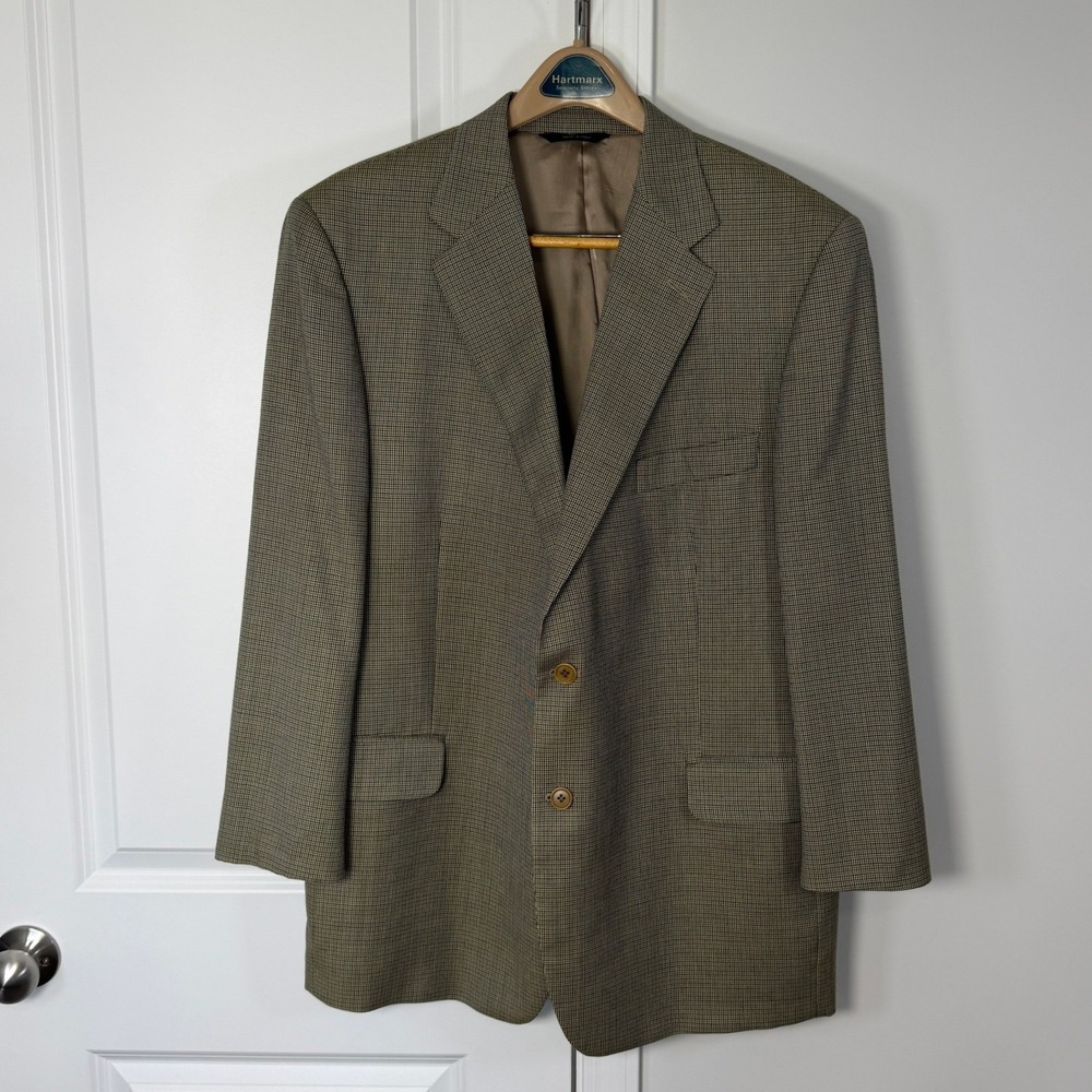 Brooks‎ Brothers Mens 46R Blazer Made in Italy Worsted Wool Check Tan Sport Coat